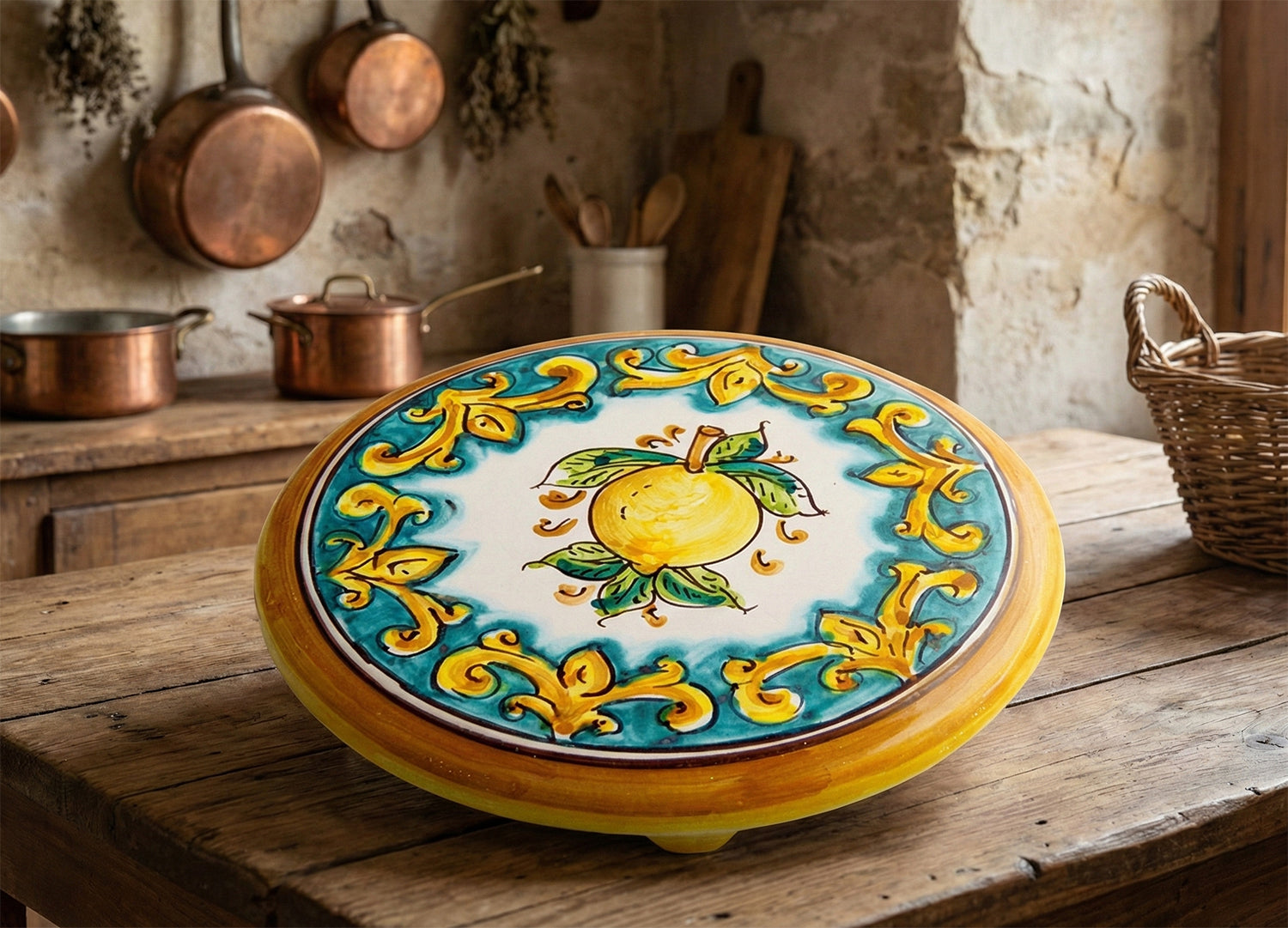 Sottopentola in ceramica decorata a mano da ceramisti siciliani limoni art 19