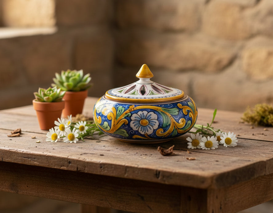 Portacaramelle grande in ceramica decorata a mano da ceramisti siciliani barocco art 1