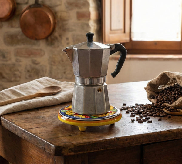 Ceramic coffee pot holder hand decorated by Sicilian ceramists red flower art 20