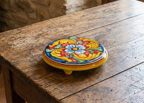 Ceramic coffee pot holder hand decorated by Sicilian ceramists red flower art 20