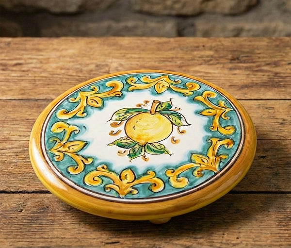 Porta caffettiera in ceramica decorata a mano da ceramisti siciliani limoni art 20