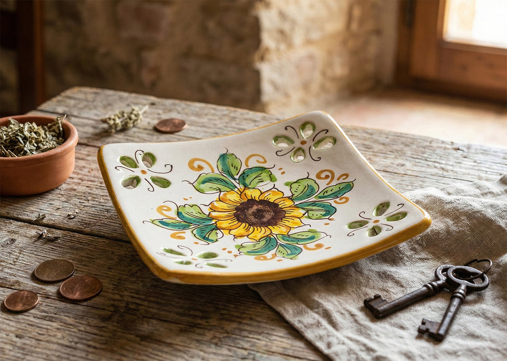 Ceramic empty pockets decorated by hand by Sicilian ceramists sunflower art 21