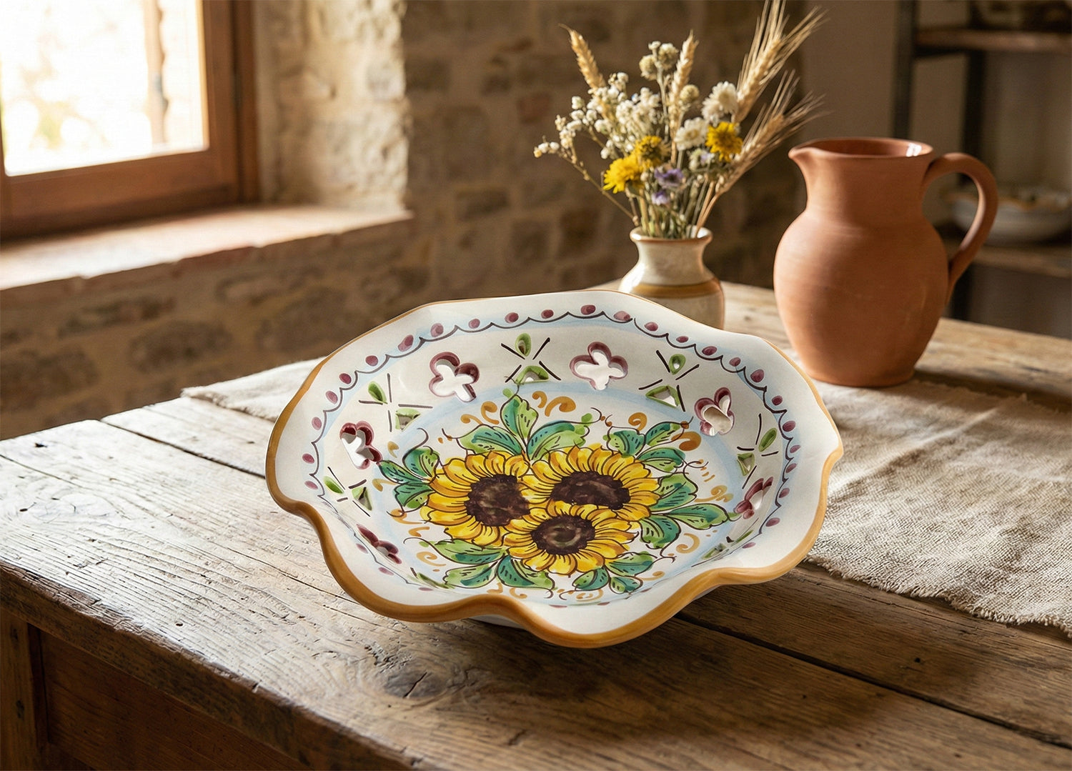 Ciotola grande in ceramica decorata a mano da ceramisti siciliani girasole art 22