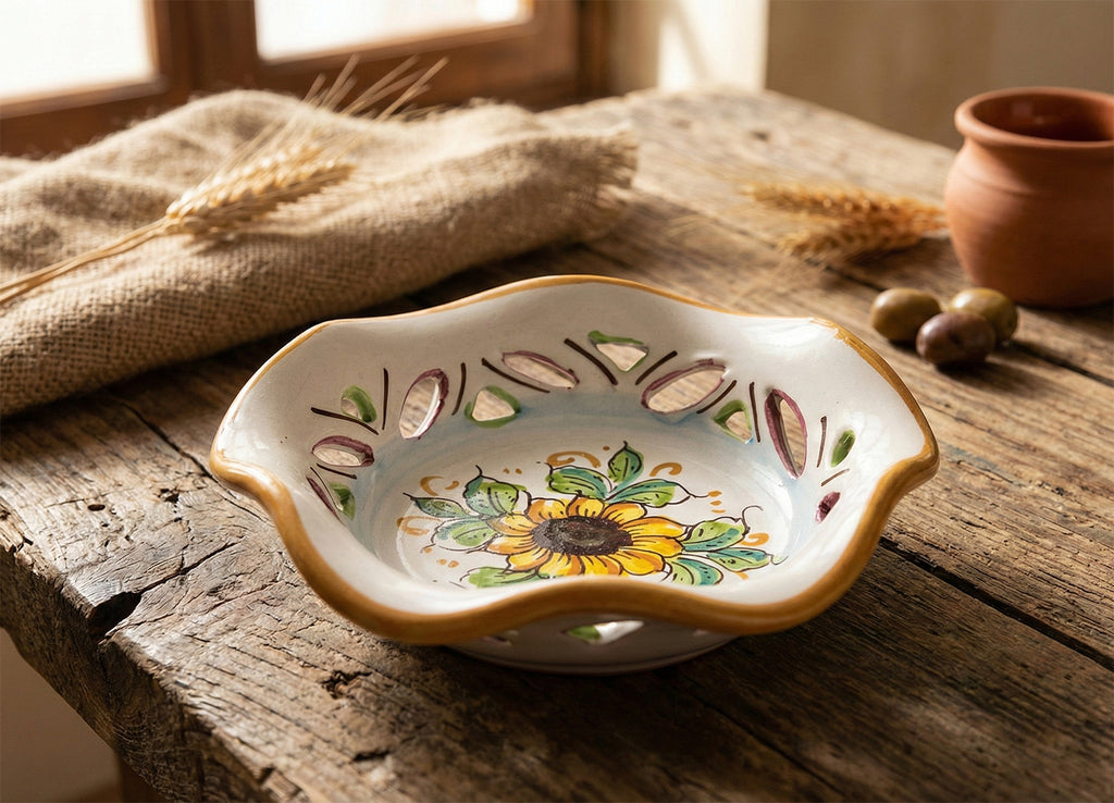 Small ceramic bowl hand decorated by Sicilian ceramists sunflower art 23