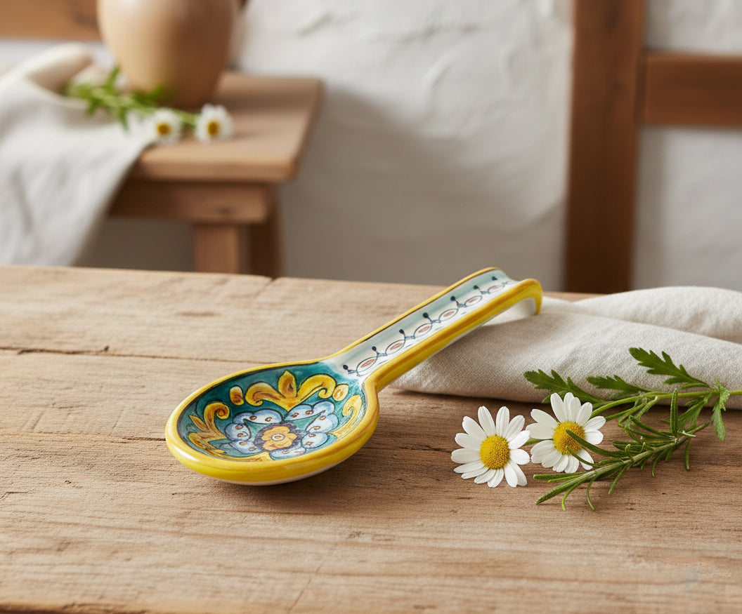 Poggiamestolo in ceramica decorata a mano da ceramisti siciliani gomes art 25