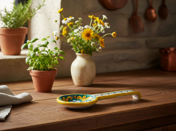 Poggiamestolo in ceramica decorata a mano da ceramisti siciliani gomes art 25