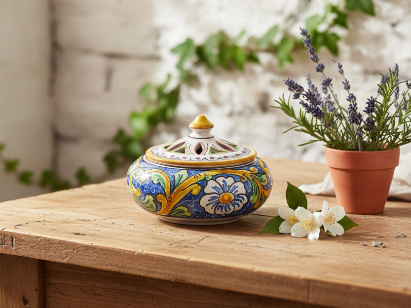 Small candy holder in ceramic hand-decorated by Sicilian ceramists baroque art 2