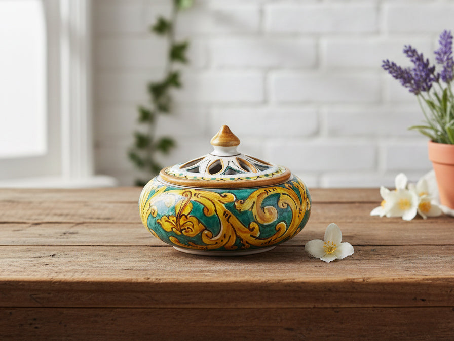 Small ceramic candy holder hand decorated by Sicilian ceramists gianluca art 2