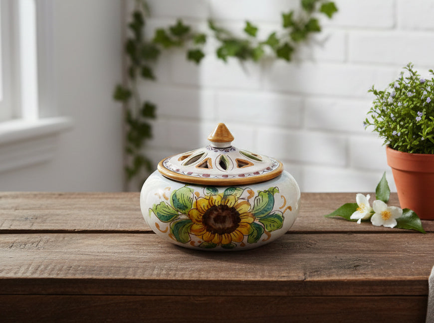 Small ceramic candy holder hand-decorated by Sicilian ceramists sunflower art 2