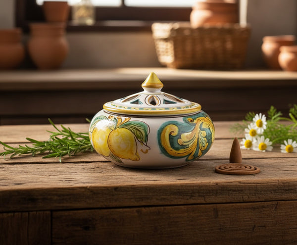 Portacaramelle piccolo in ceramica decorata a mano da ceramisti siciliani limoni art 2