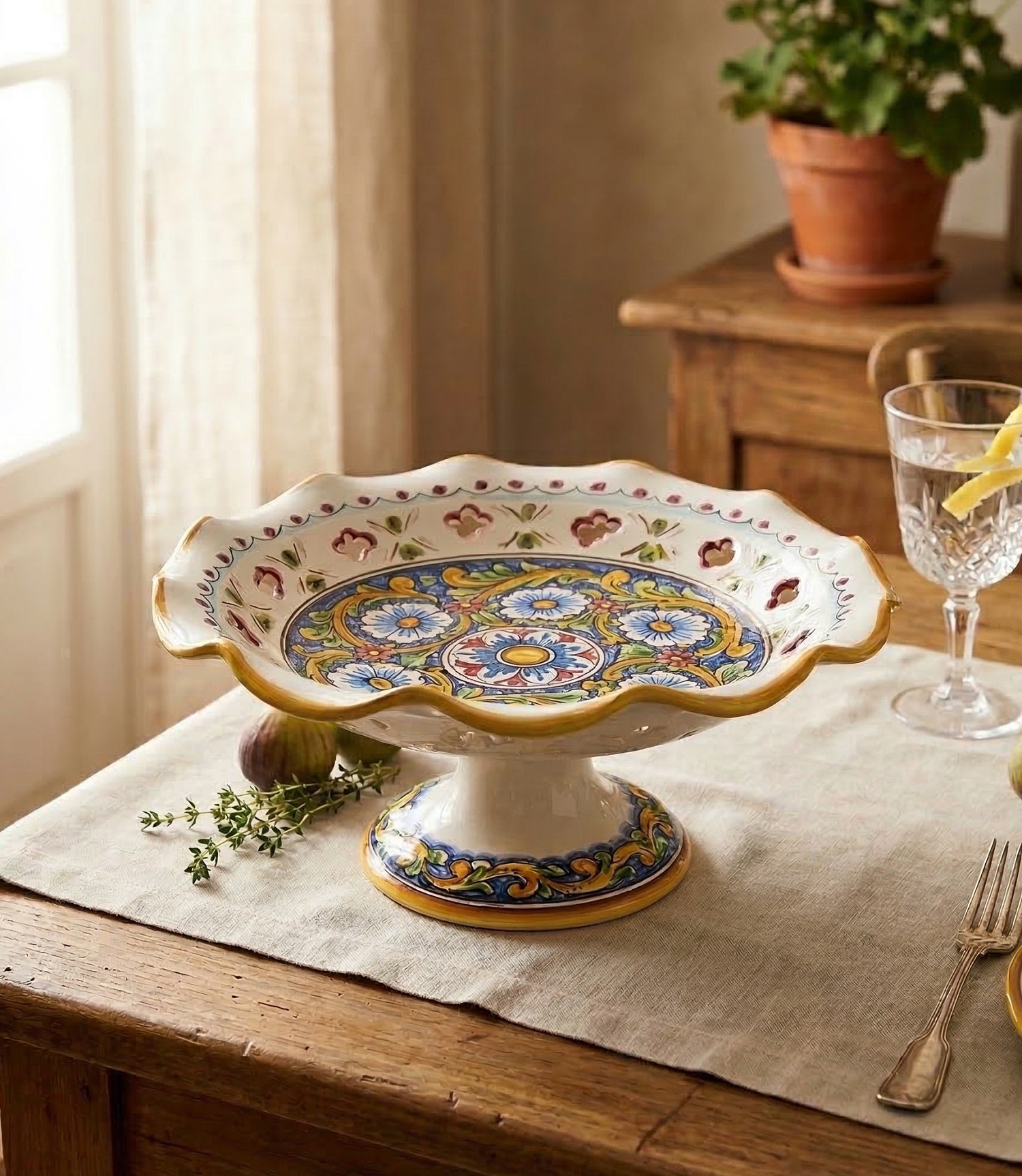 Centrotavola alzata grande in ceramica decorata a mano da ceramisti siciliani barocco art 3