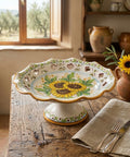 Centrotavola alzata grande in ceramica decorata a mano da ceramisti siciliani girasole art 3