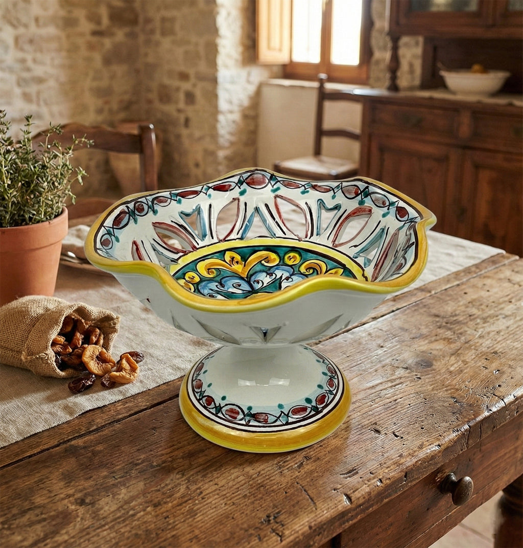Centrotavola alzata in ceramica decorata a mano da ceramisti siciliani gomes art 5