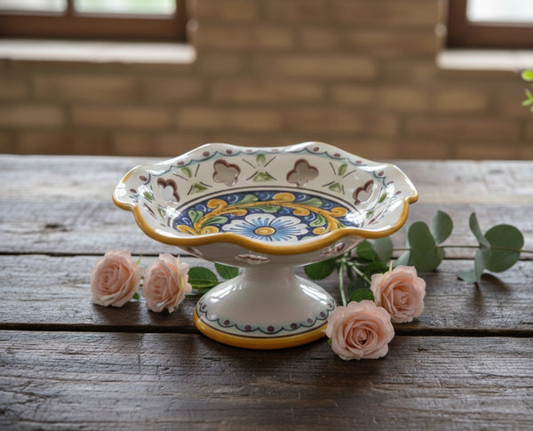 Centrotavola alzata piccola in ceramica decorata a mano da ceramisti siciliani barocco art 5