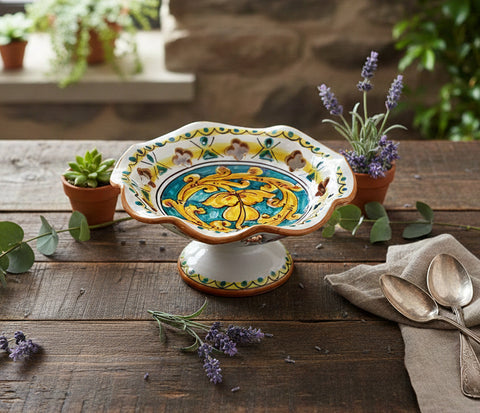 Centrotavola alzata piccola in ceramica decorata a mano da ceramisti siciliani gianluca art 5