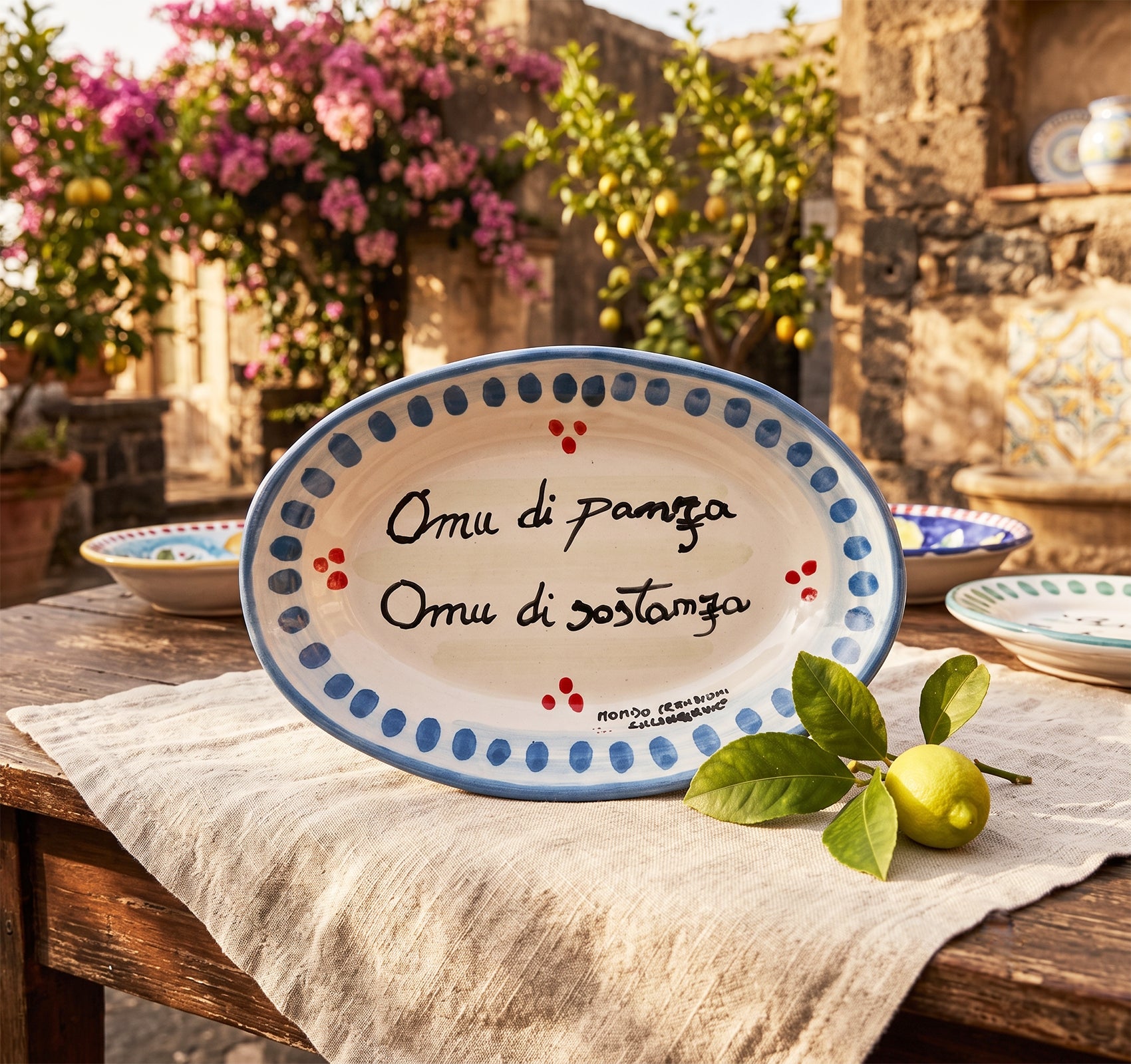 Vassoio proverbio siciliano in ceramica di Caltagirone decorato a mano art 6