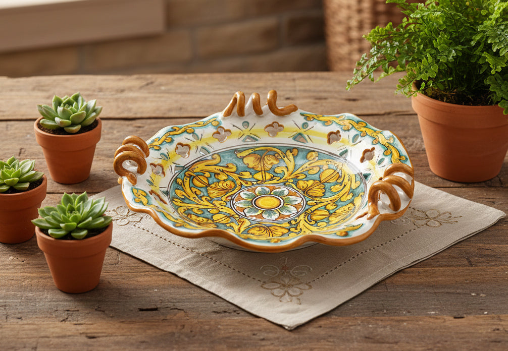 Large ceramic centerpiece hand decorated by Sicilian ceramists Gianluca Art 6