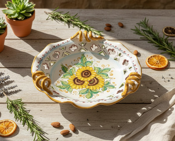 Centrotavola grande in ceramica decorata a mano da ceramisti siciliani girasole art 6