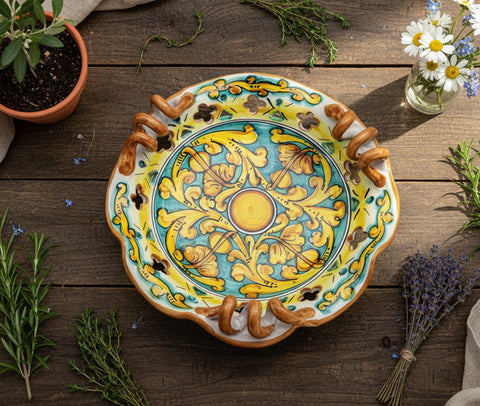 Centrotavola piccolo in ceramica decorata a mano da ceramisti siciliani gianluca art 7