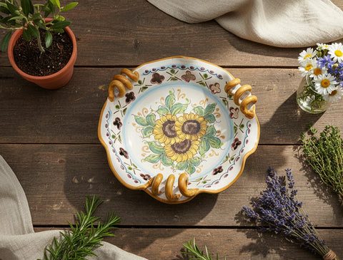 Centrotavola piccolo in ceramica decorata a mano da ceramisti siciliani girasole art 7