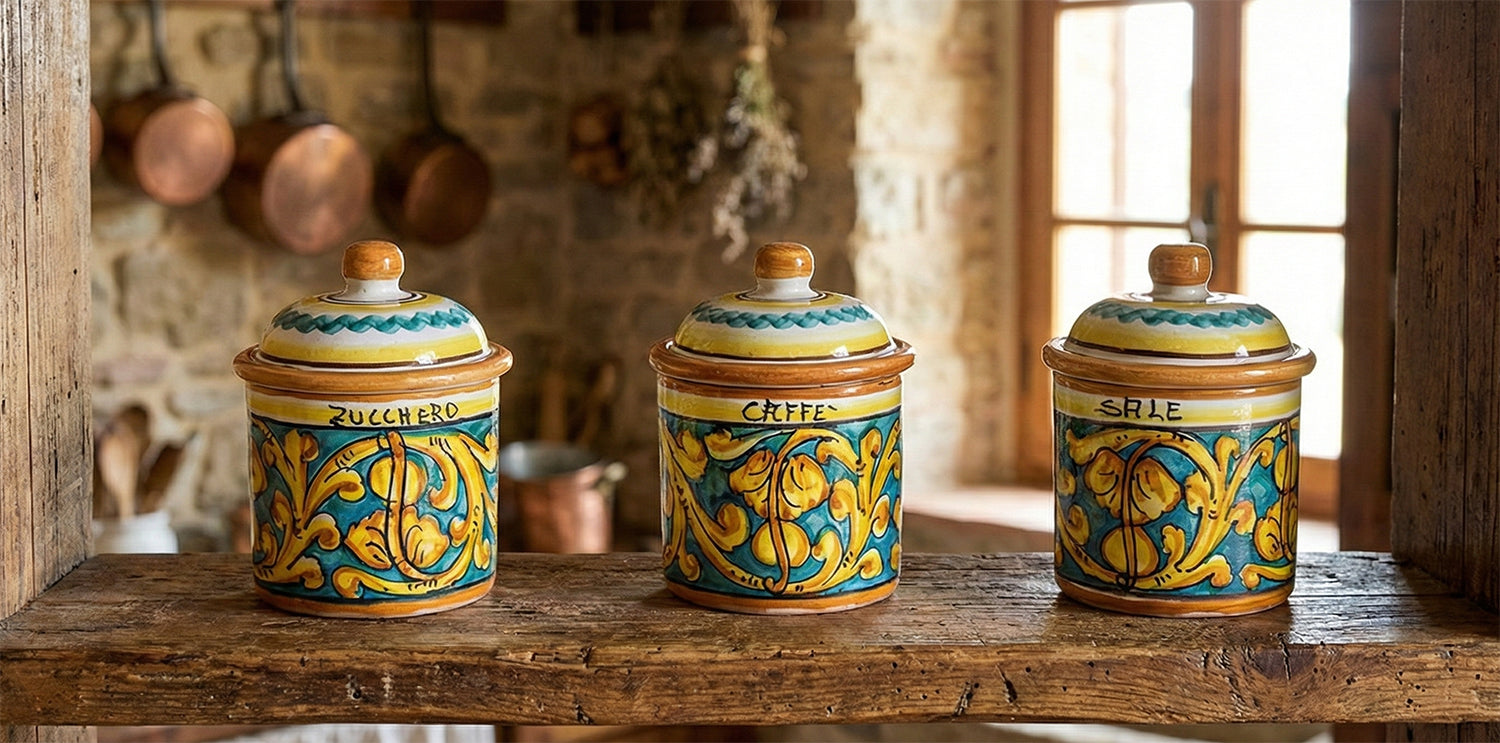 Set of 3 jars of salt, sugar and coffee in ceramic decorated by hand by Sicilian ceramists Gianluca Art 8