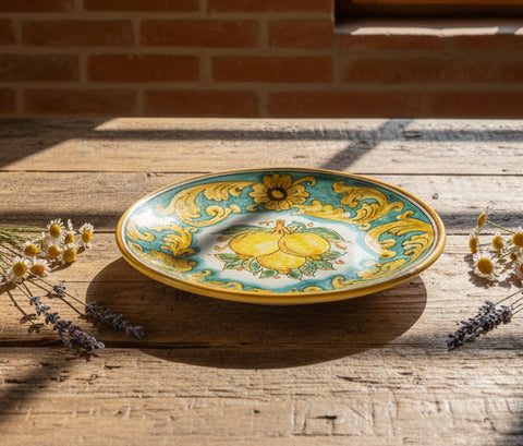 Piatto medio in ceramica decorata a mano da ceramisti siciliani limoni art 13