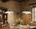 Lampadario a bilanciere 2 luci in ferro battuto e ceramica realizzato e decorato artigianalmente soggiorno cucina art. melograno
