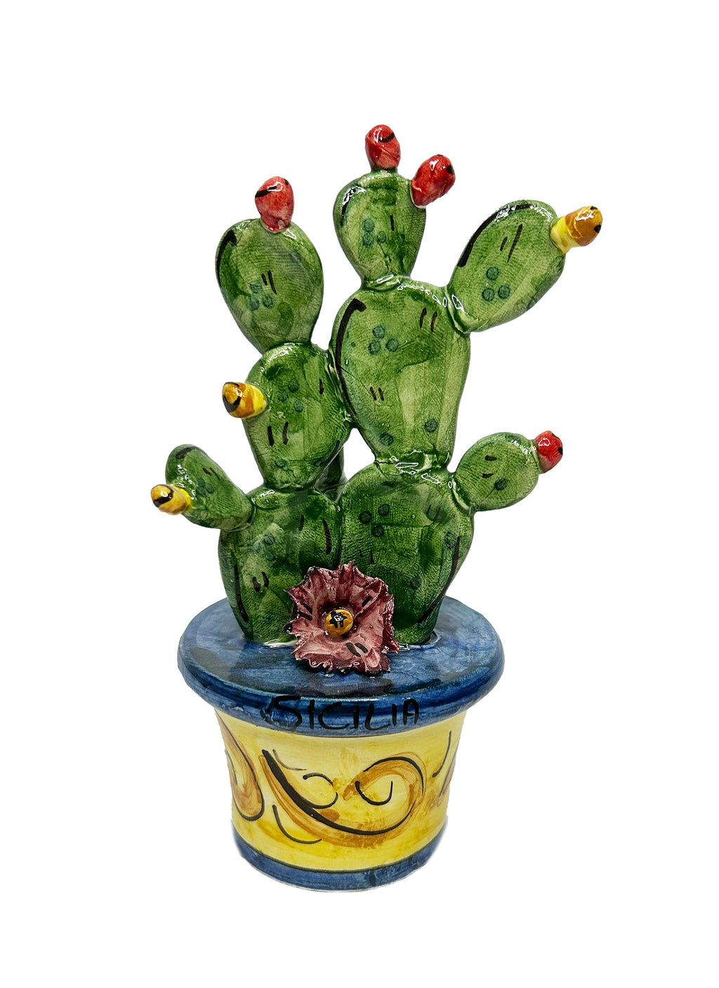 Piantina vaso ficodindia decorativo in ceramica di Caltagione realizzato a mano art. blu