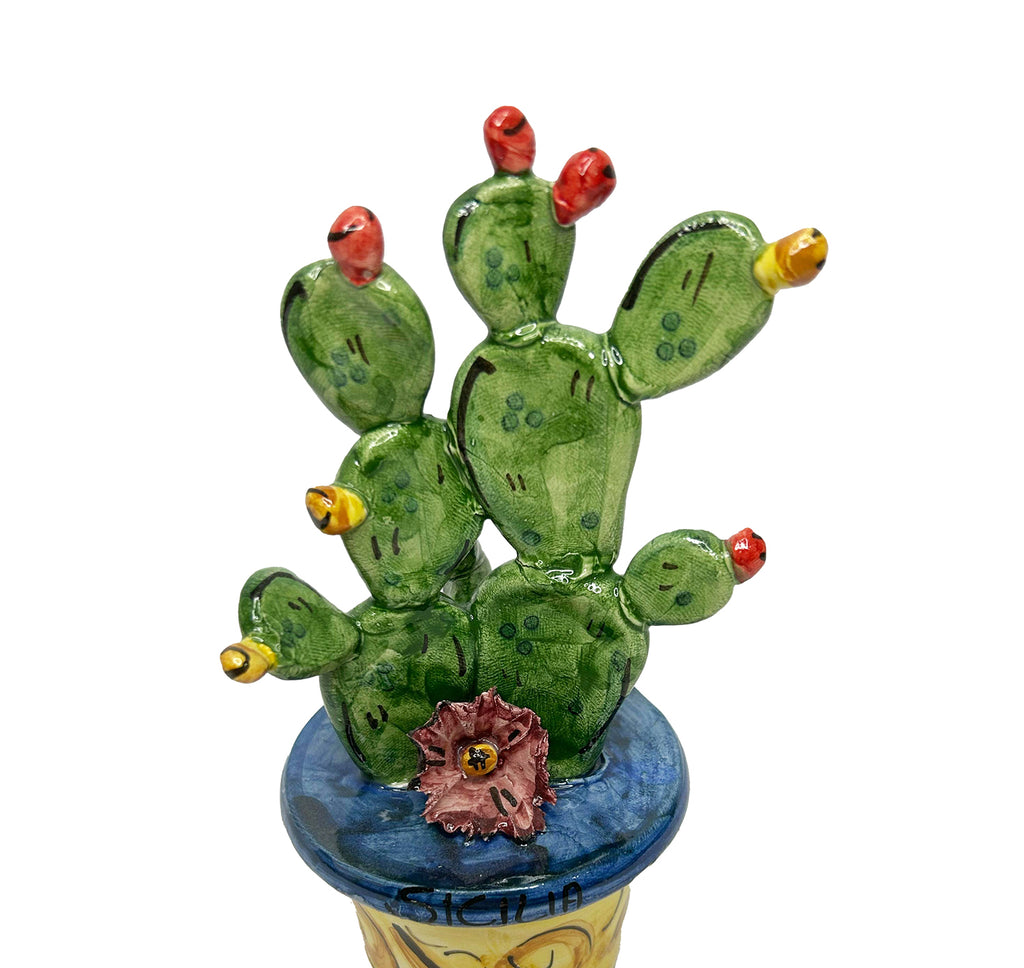 Piantina vaso ficodindia decorativo in ceramica di Caltagione realizzato a mano art. blu