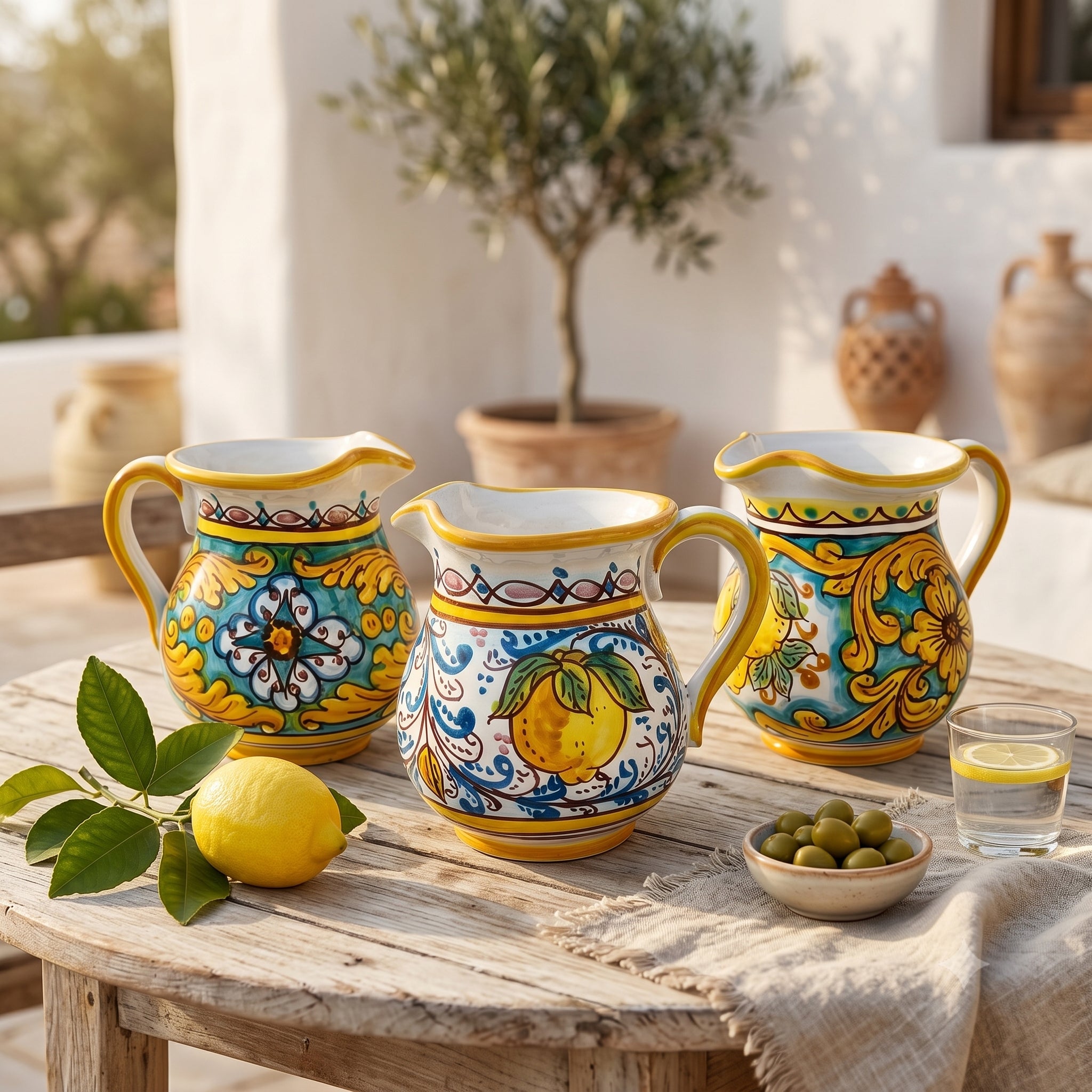 Caraffa in ceramica siciliana boccale realizzato e decorato a mano art. gomes 0,5 LT