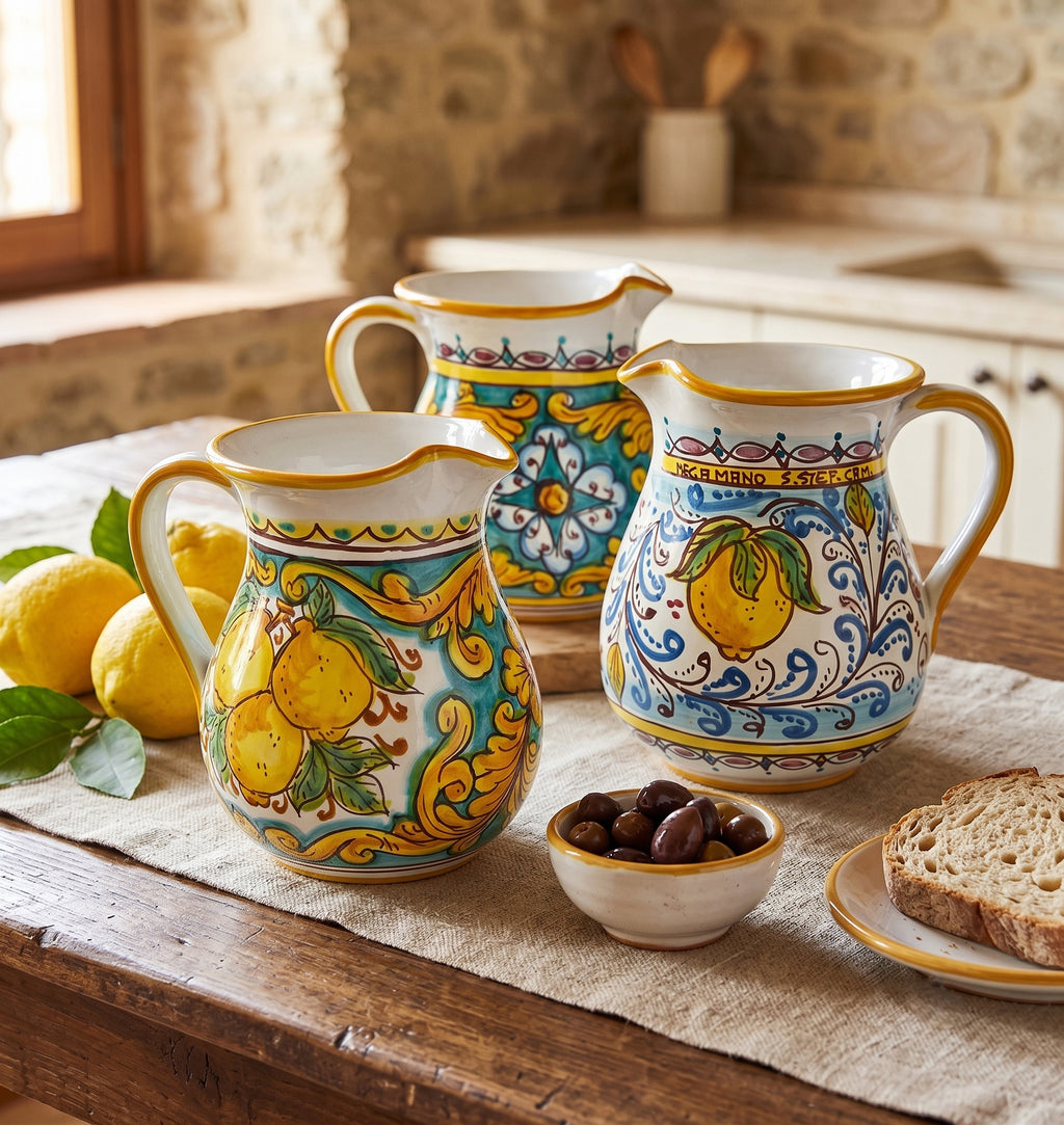 Caraffa in ceramica siciliana boccale realizzato e decorato a mano art. gomes 1 LT