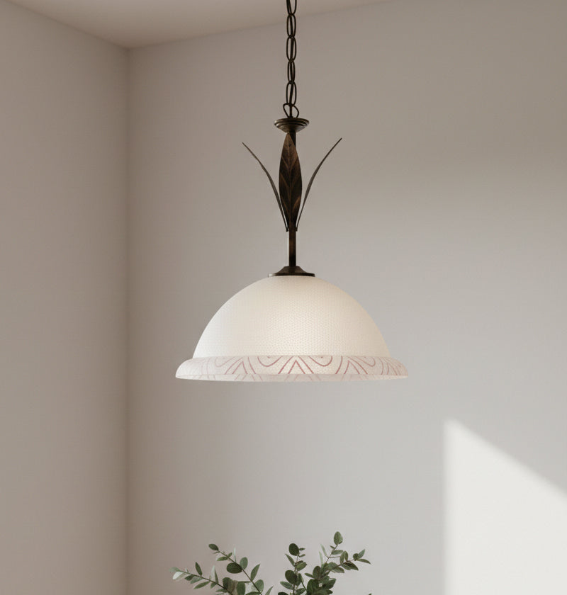 Lampadario a Sospensione ingresso 1 Luce in ferro battuto e vetro, per Cucina, Bagno, Camera, Soggiorno, Scala, Corridoio art. britt