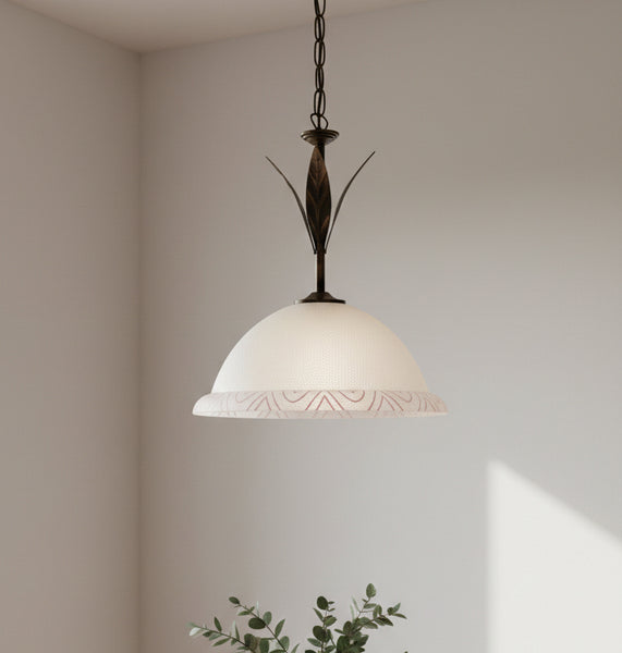 Lampadario a Sospensione ingresso 1 Luce in ferro battuto e vetro, per Cucina, Bagno, Camera, Soggiorno, Scala, Corridoio art. britt