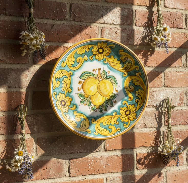 Piatto medio in ceramica decorata a mano da ceramisti siciliani limoni art 13