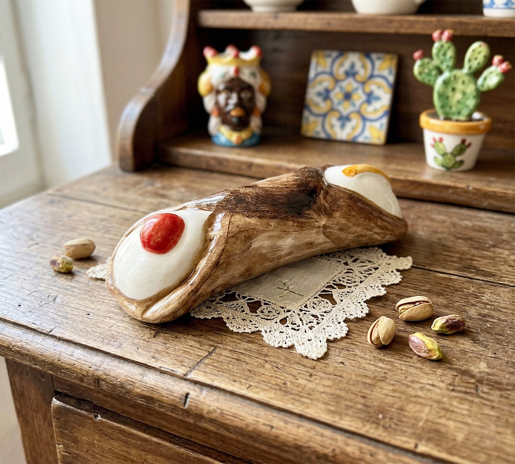 Cannolo Siciliano in ceramica di Caltagirone tipico dolce siculo realizzato a mano