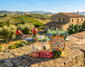 Hand-decorated Caltagirone Sicilian ceramic cart, green art