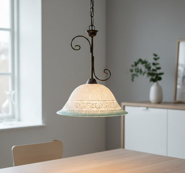 Lampadario a Sospensione ingresso 1 Luce in ferro battuto e vetro, per Cucina, Bagno, Camera, Soggiorno, Scala, Corridoio art. david