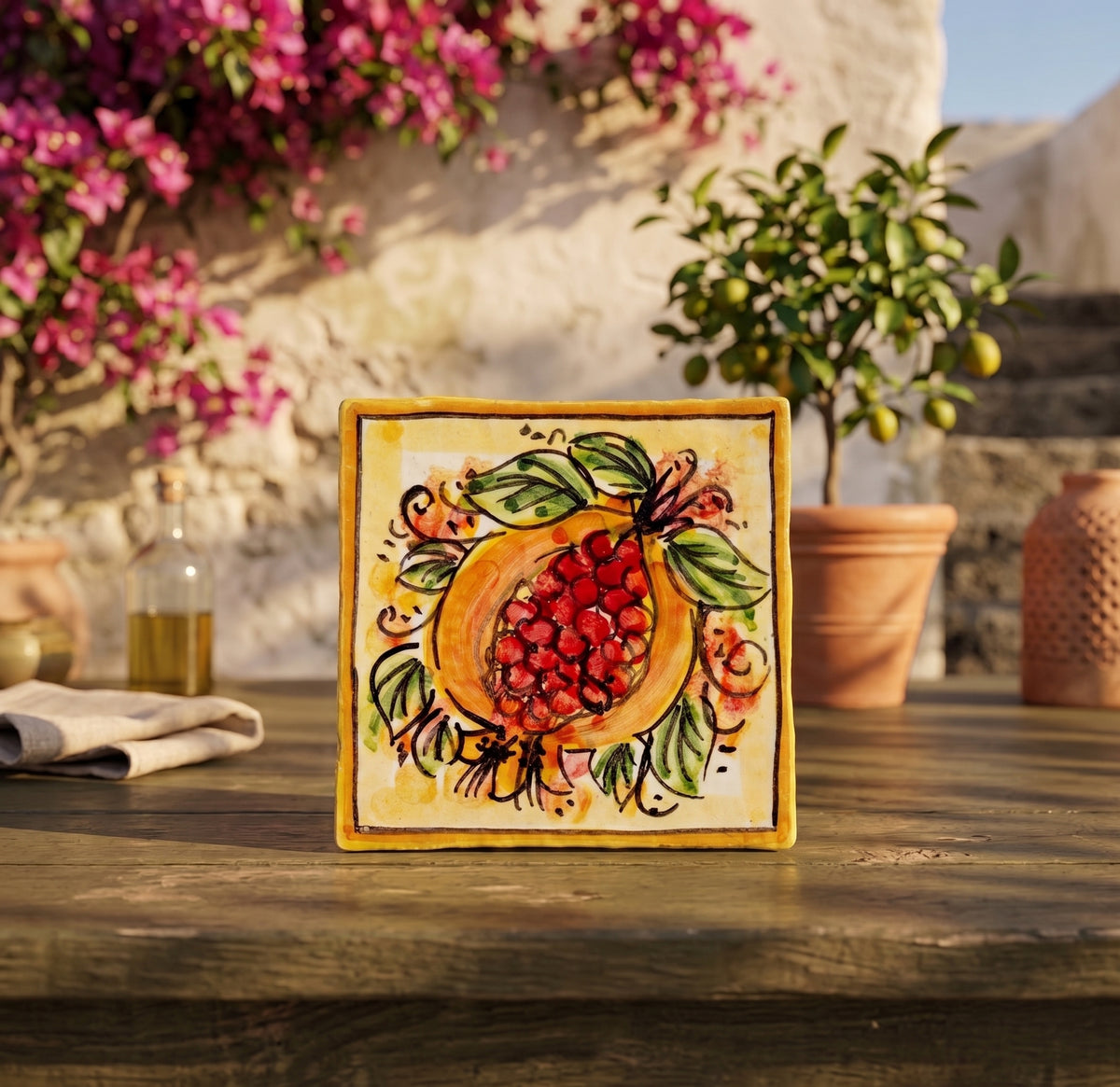 Mattonella piastrella in ceramica siciliana di Caltagirone decorata a mano