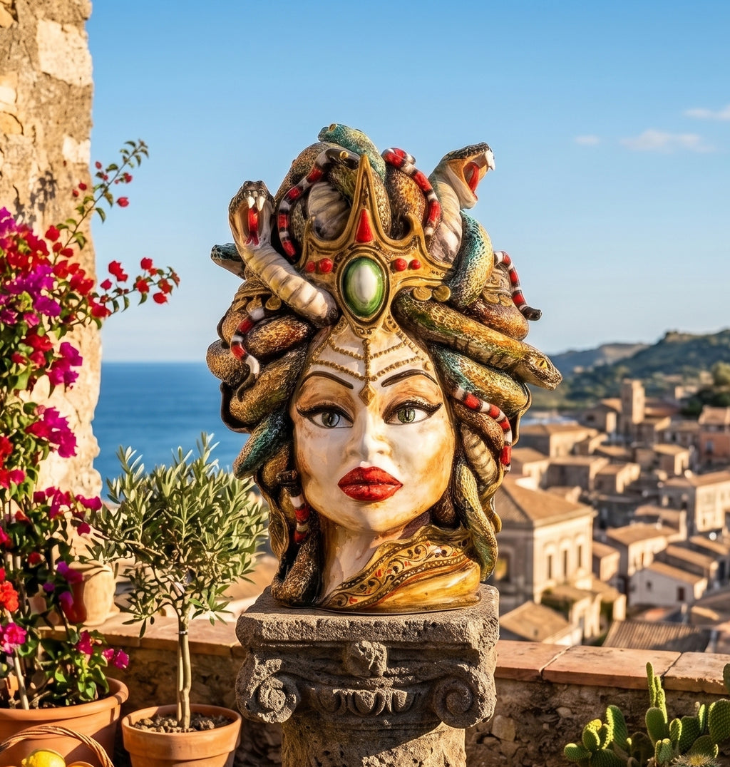 Testa di moro donna medusa pezzo unico in edizione limitata ceramica di Caltagirone