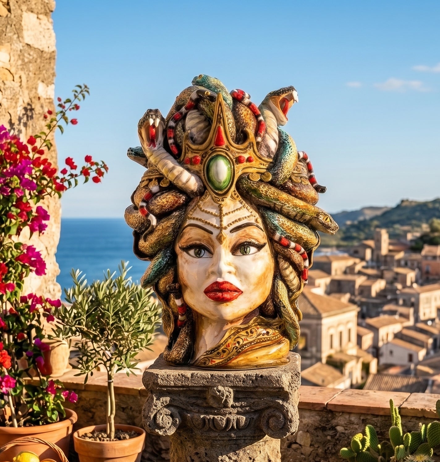 Testa di moro donna medusa pezzo unico in edizione limitata ceramica di Caltagirone