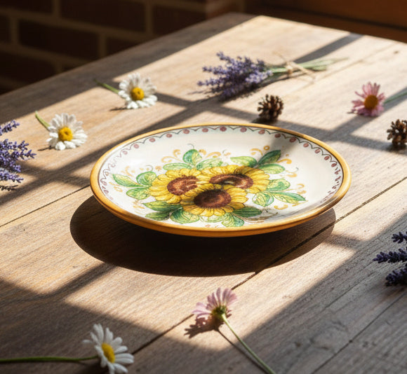 Piatto medio in ceramica decorata a mano da ceramisti siciliani girasole art 13