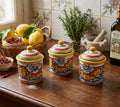 Tris 3 barattoli sale zucchero e caffè in ceramica decorata a mano da ceramisti siciliani fiore rosso art 8