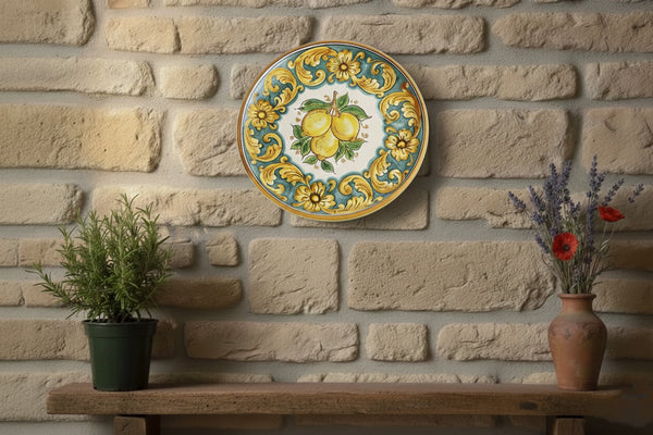 Piatto grande in ceramica decorata a mano da ceramisti siciliani limoni art 12