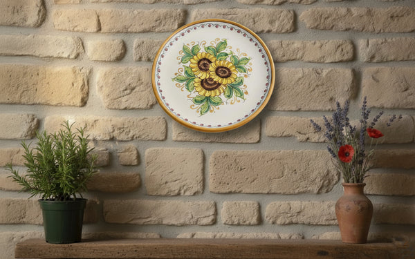 Piatto grande in ceramica decorata a mano da ceramisti siciliani girasole art 12