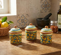 Tris 3 barattoli sale zucchero e caffè in ceramica decorata a mano da ceramisti siciliani gianluca art 8