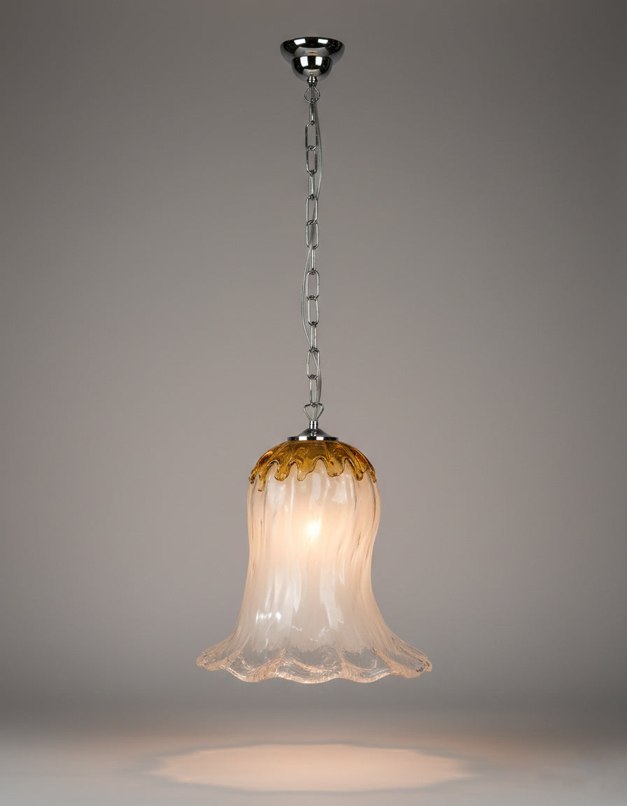 Lampadario a Sospensione Ingresso Moderno in Vetro Murano, 1 Luce, per Cucina, Bagno, Camera, Soggiorno, Scala, Corridoio art. giostra ambra