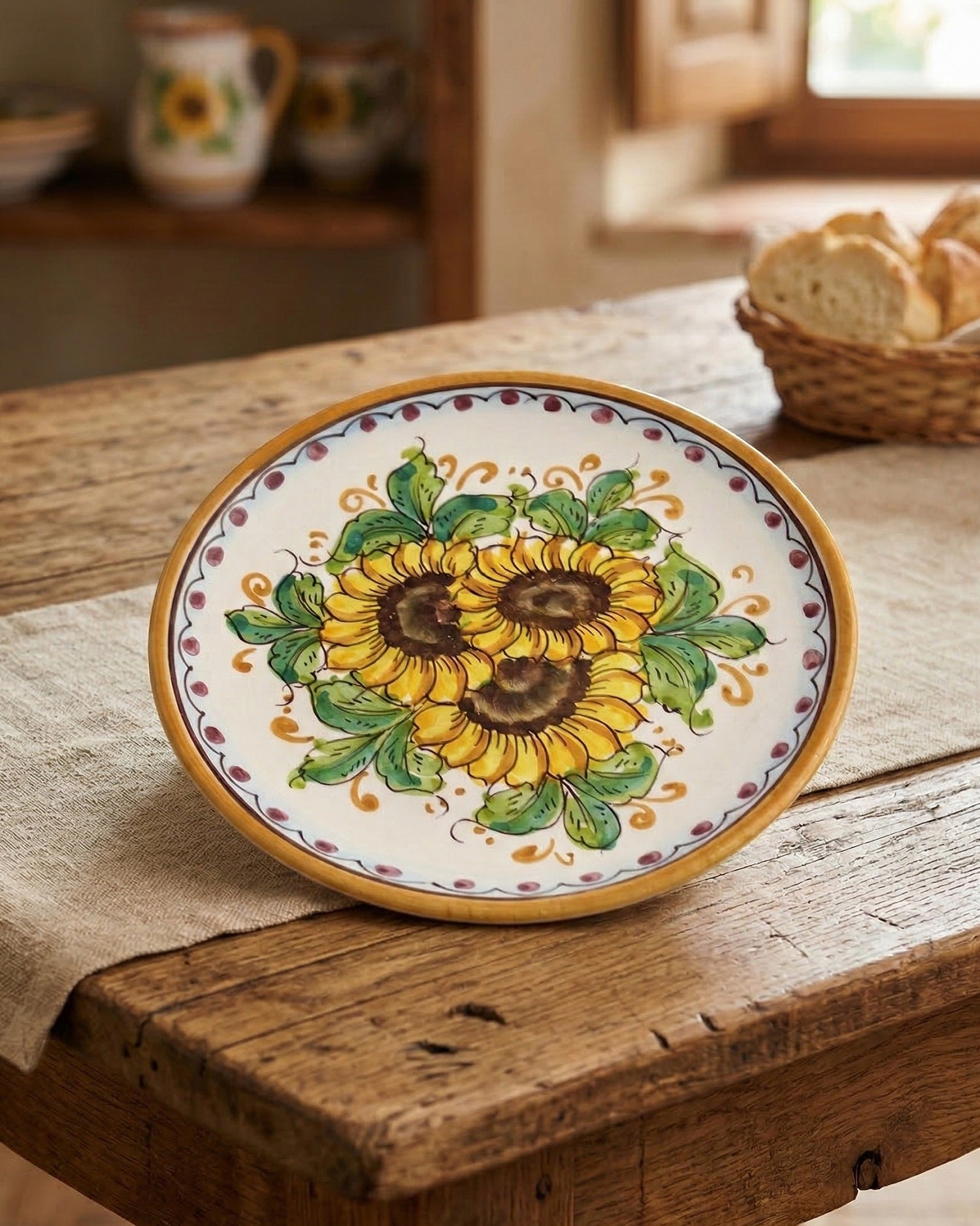 Piatto piccolo in ceramica decorata a mano da ceramisti siciliani girasole art 14