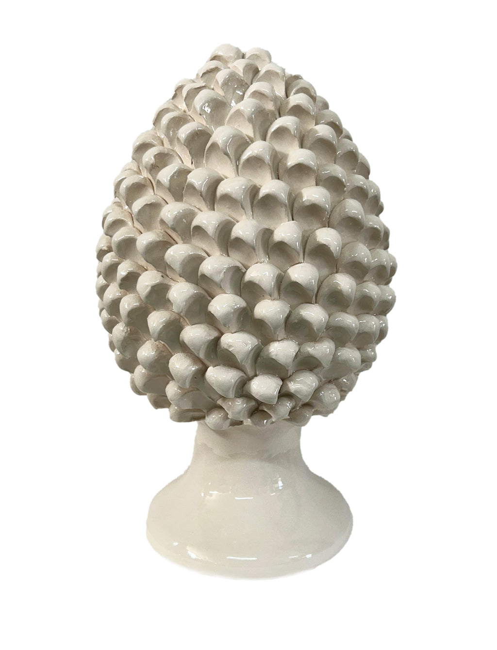 Pigna decorativa in ceramica di Caltagirone dipinta e decorata a mano bianca H 30 cm