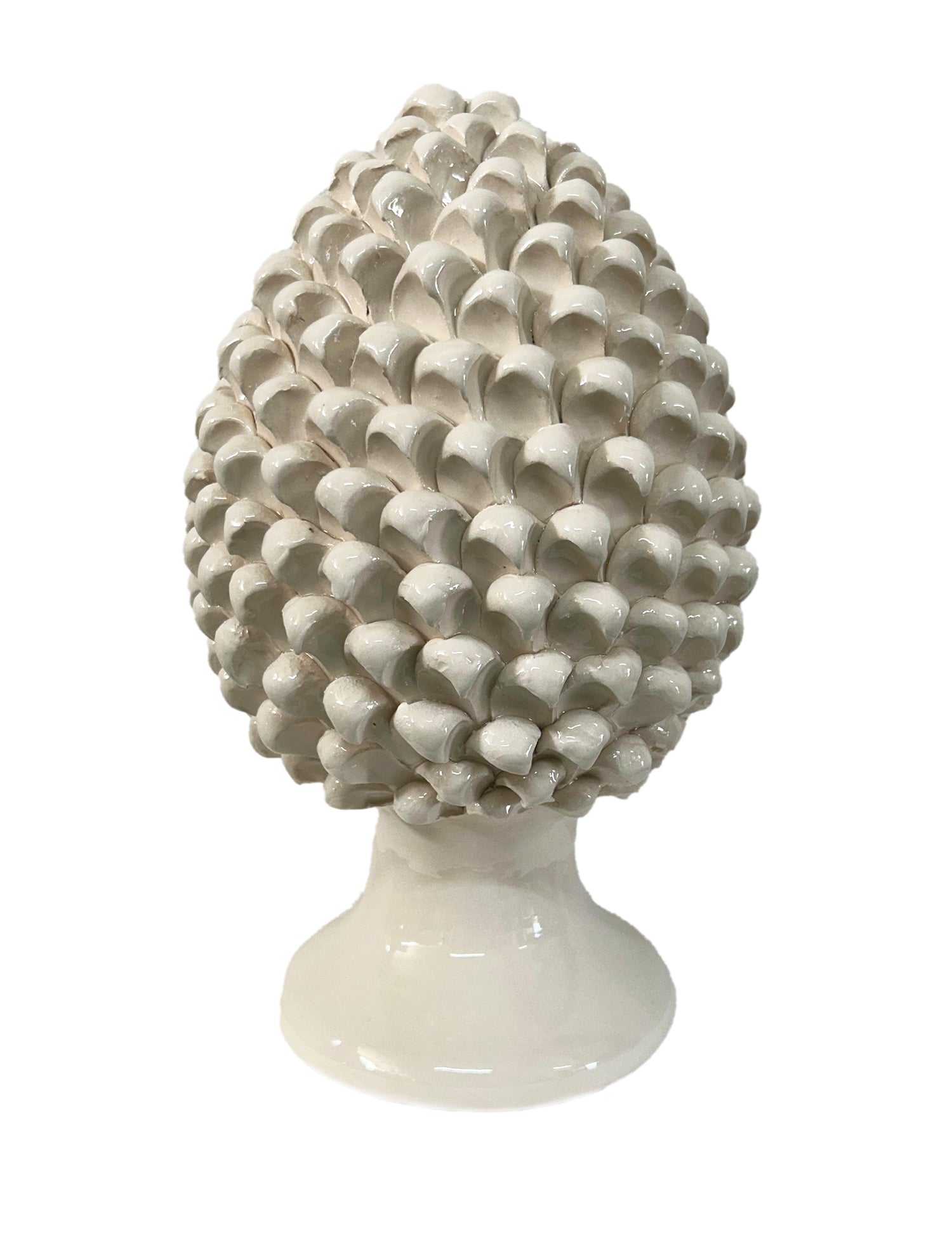 Pigna decorativa in ceramica di Caltagirone dipinta e decorata a mano bianca H 30 cm
