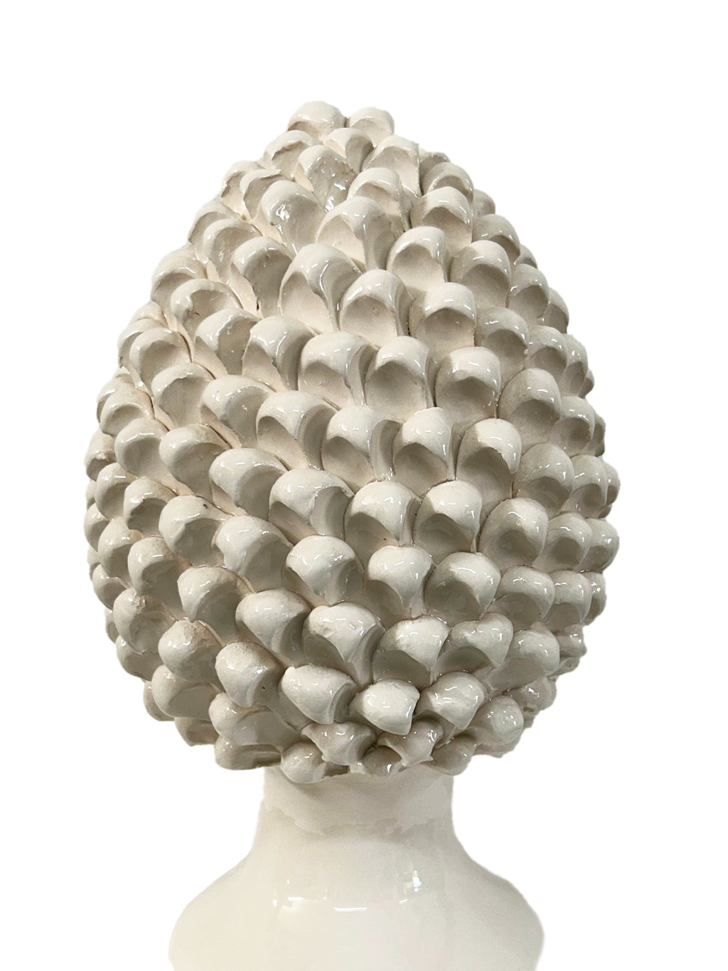 Pigna decorativa in ceramica di Caltagirone dipinta e decorata a mano bianca H 30 cm